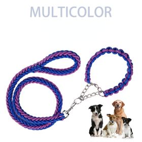 Eight-strand nylon braided dog collar leash dog chain impact blasting chain pet leash (colour: Blue and black, Specification (L * W): M)