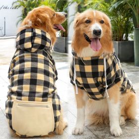 Plaid Dog Hoodie Pet Clothes Sweaters with Hat and Pocket Christmas Classic Plaid Small Medium Dogs Dog Costumes (colour: Zipper pocket coat beige black, size: 4XL (chest circumference 82, back length 62cm))