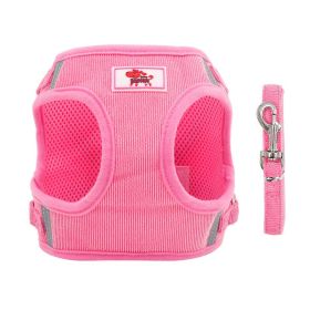 dog Harnesses and dog leash set; New dog leash corduroy breathable dog chest strap reflective pet chest strap walking dog rope set (colour: pink, Specification (L * W): XL)