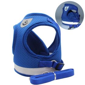 dog Harnesses and dog leash set; Pet Chest Strap Vest Dog Towing Rope Reflective Breathable Dog Rope Pet Supplies Wholesale (colour: Blue, Specification (L * W): S)