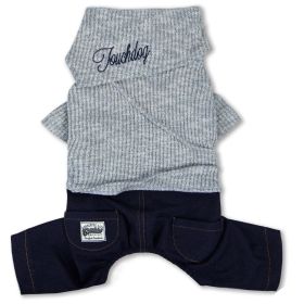 Touchdog Vogue Neck-Wrap Sweater and Denim Pant Outfit (Color: grey, size: small)