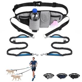 Hands Free Dog Leash with Waist Bag for Walking Small Medium Large Dogs;  Reflective Bungee Leash with Car Seatbelt Buckle and Dual Padded Handles;  A (Color: grey, Leash: 2 dogs)